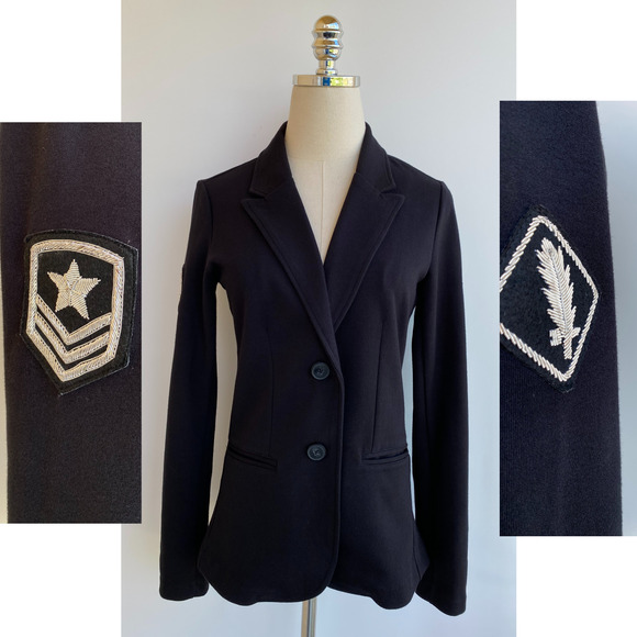 Miller Wendt Black Soft Knit Sloane Blazer Military Patches Large size XS - Picture 1 of 15